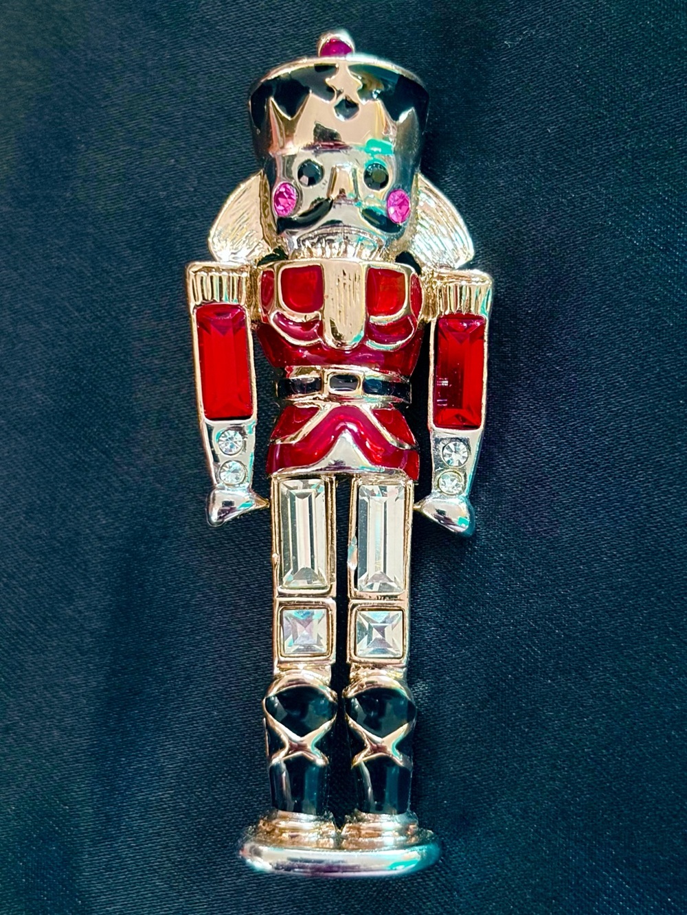 Vintage Signed Monet Gold Tone  Nutcracker Christmas Holiday Brooch Pin Crystals